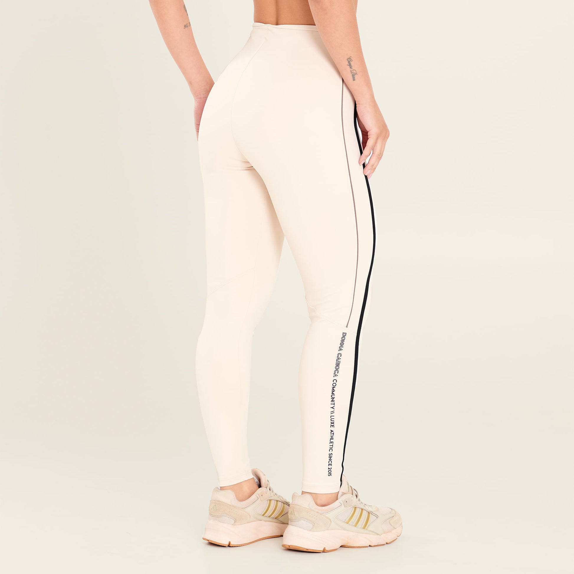 Legging Limitless Soft Beige Poliamida Com Estampa Emborrachada
